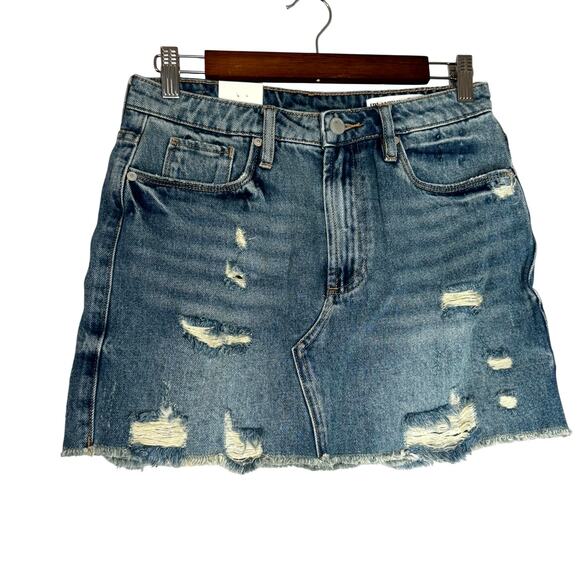 Blank NYC Eye Opener Blue Denim Frayed Mini Skirt Distressed NWT Size 26 - Picture 2 of 9